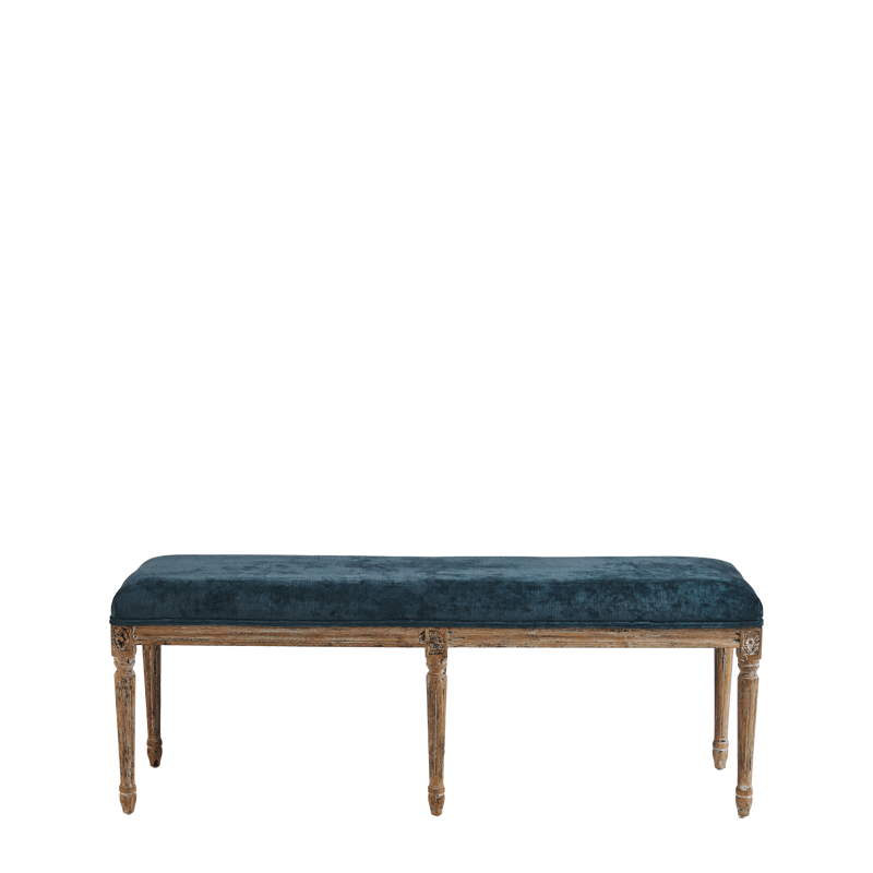 Paris Bench with Oak Frame Azzuro Blue Velvet