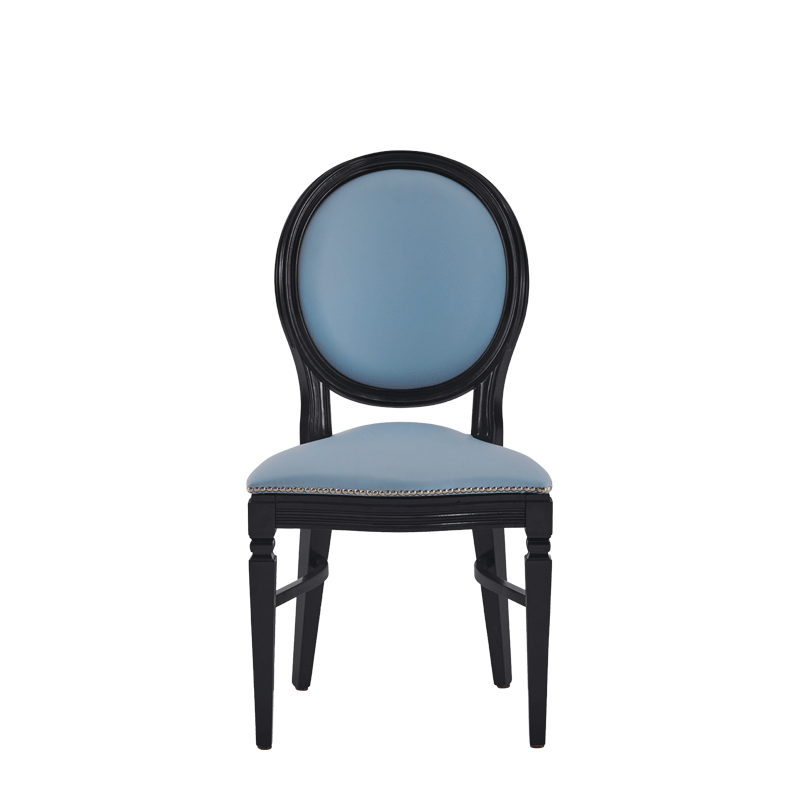 Chandelle Chair in Black with Baby Blue Seat Pad