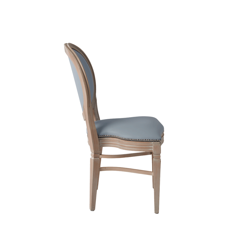 Chandelle Chair in Ivory with Baby Blue Seat Pad