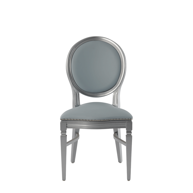Chandelle Chair in Silver with Baby Blue Seat Pad