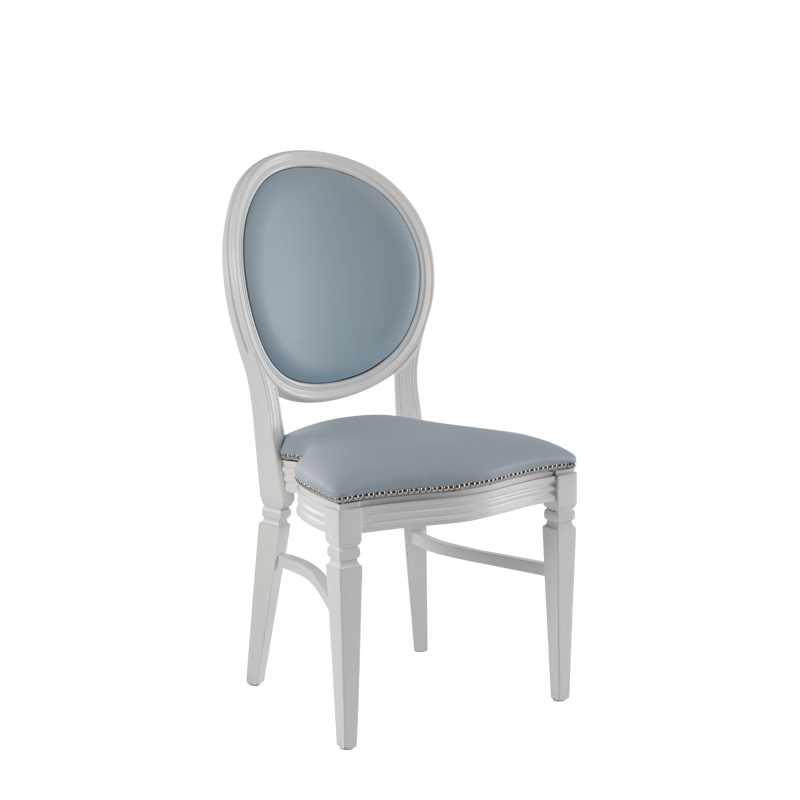 Chandelle Chair in White with Baby Blue Seat Pad