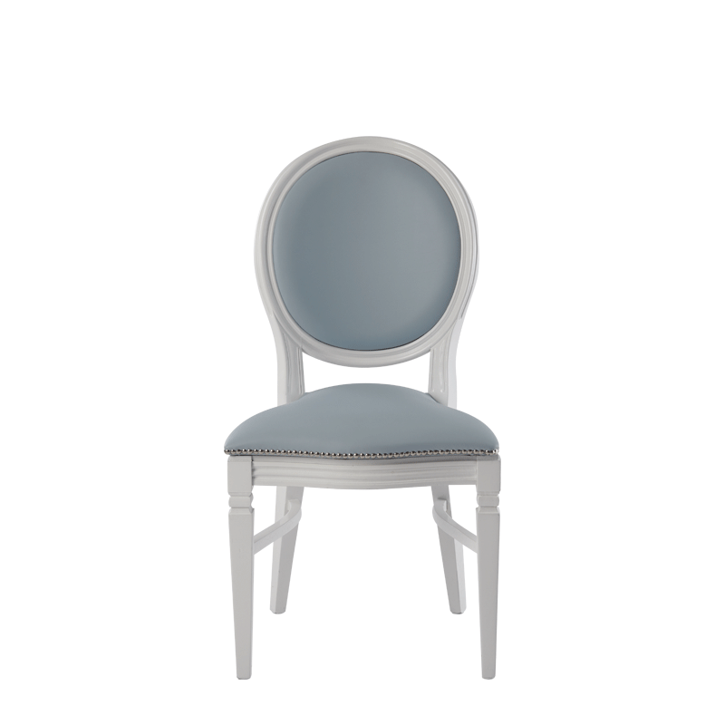 Chandelle Chair in White with Baby Blue Seat Pad