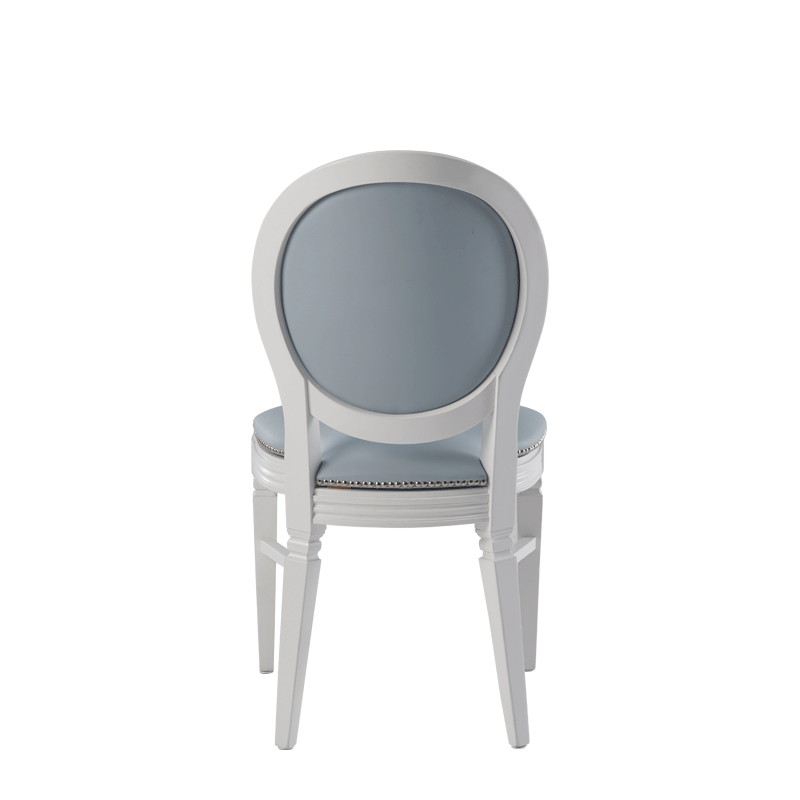 Chandelle Chair in White with Baby Blue Seat Pad