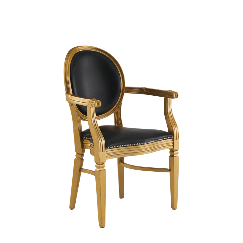 Chandelle Armchair in Gold with Black Seat Pad