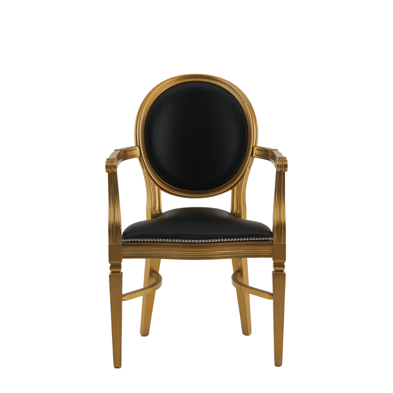 Chandelle Armchair in Gold with Black Seat Pad