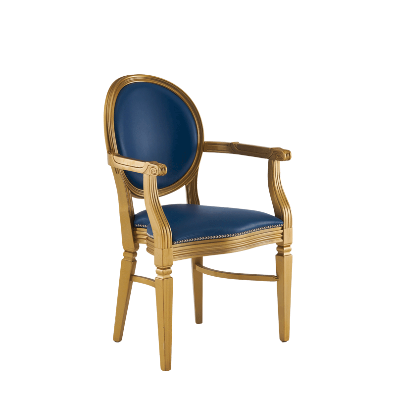 Chandelle Armchair in Gold with Blue Seat Pad