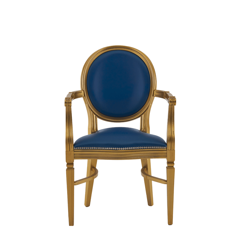 Chandelle Armchair in Gold with Blue Seat Pad