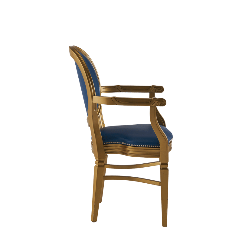 Chandelle Armchair in Gold with Blue Seat Pad