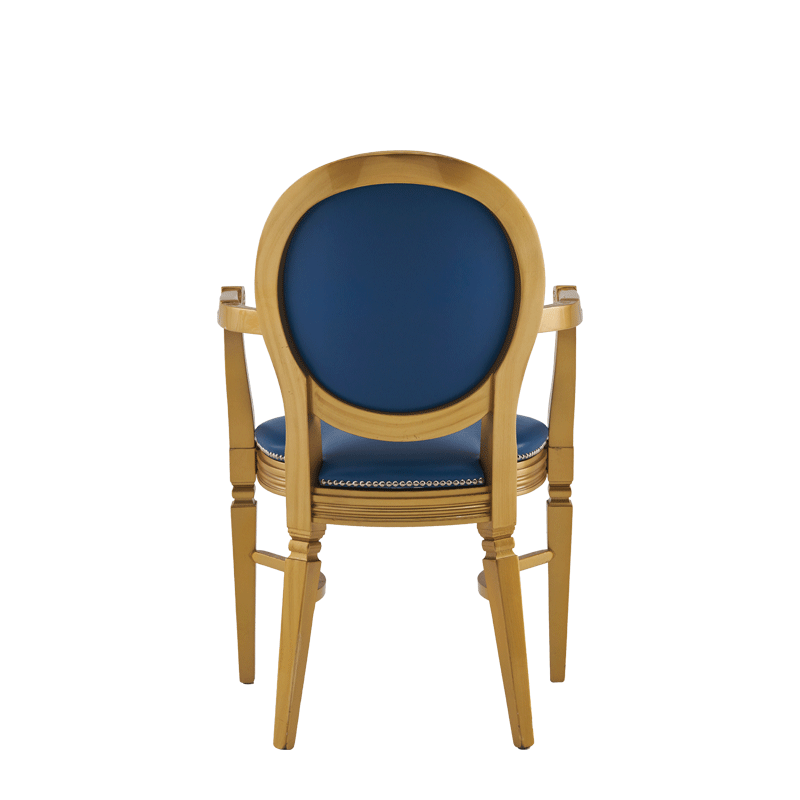 Chandelle Armchair in Gold with Blue Seat Pad