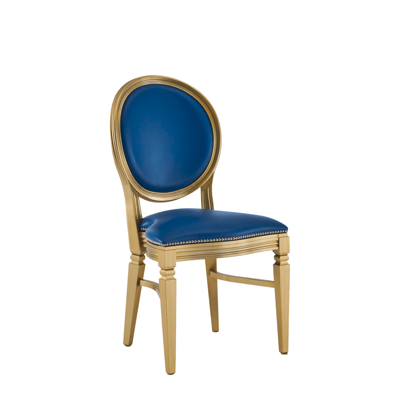 Chandelle Chair in Gold with Blue Seat Pad