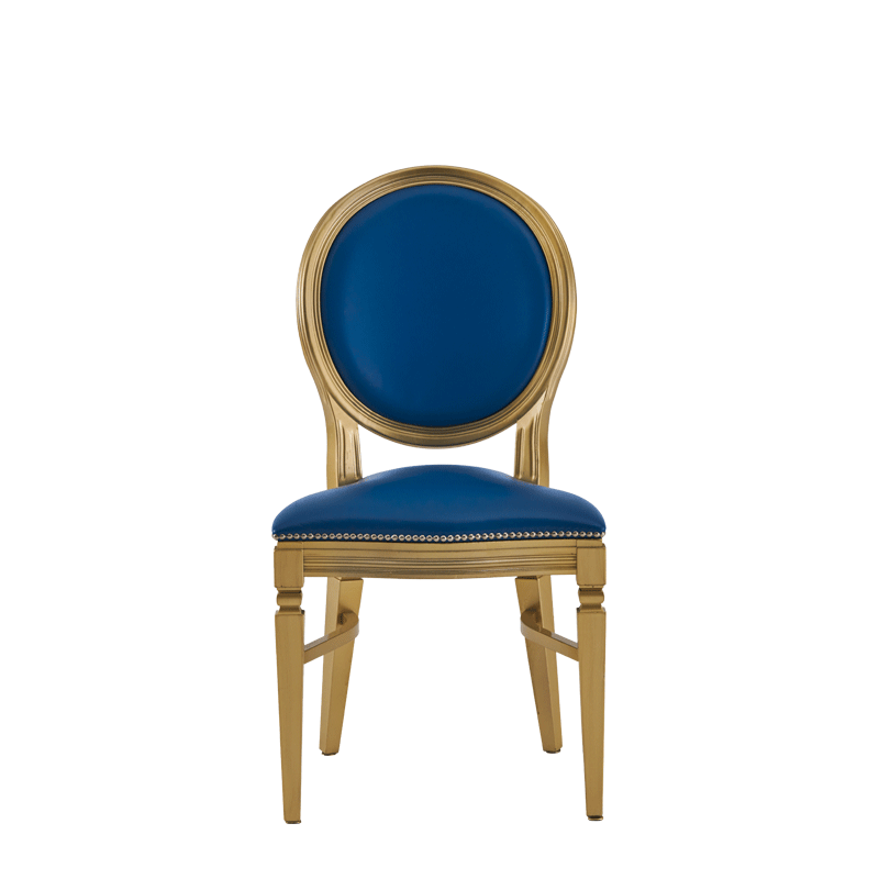 Chandelle Chair in Gold with Blue Seat Pad