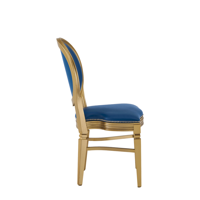 Chandelle Chair in Gold with Blue Seat Pad