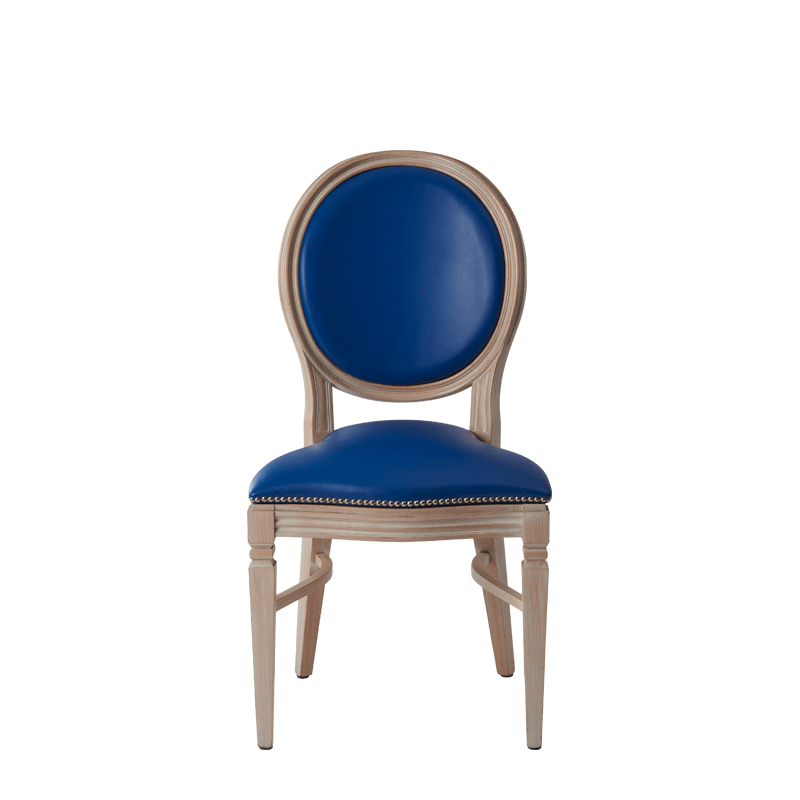 Chandelle Chair in Ivory with Blue Seat Pad