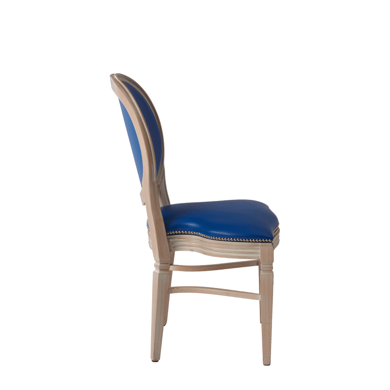 Chandelle Chair in Ivory with Blue Seat Pad