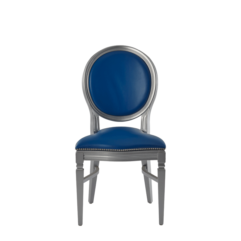 Chandelle Chair in Silver with Blue Seat Pad