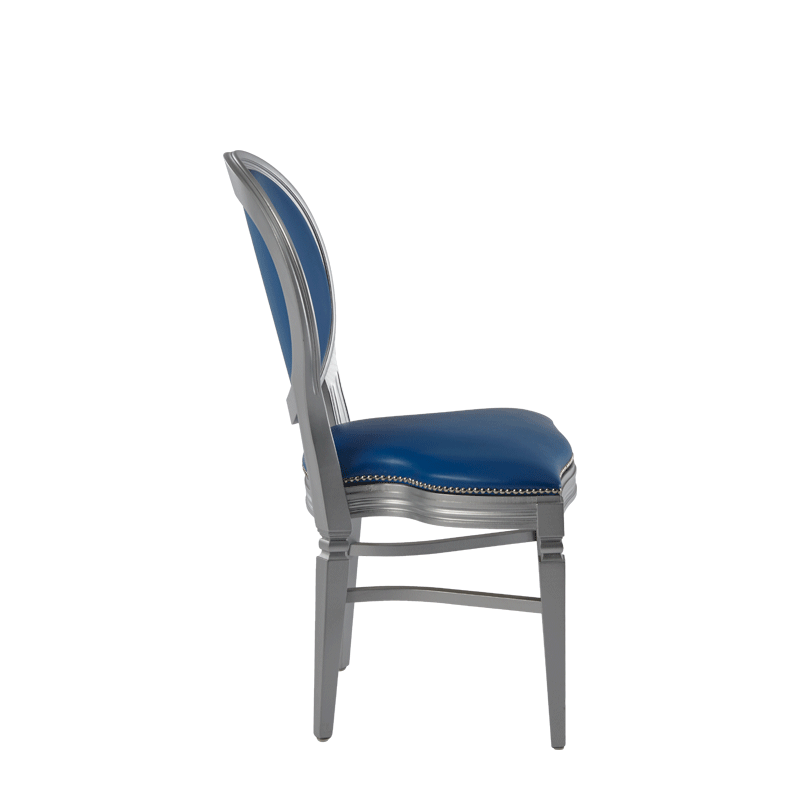 Chandelle Chair in Silver with Blue Seat Pad