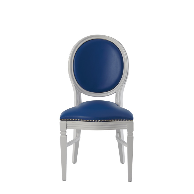 Chandelle Chair in White with Blue Seat Pad