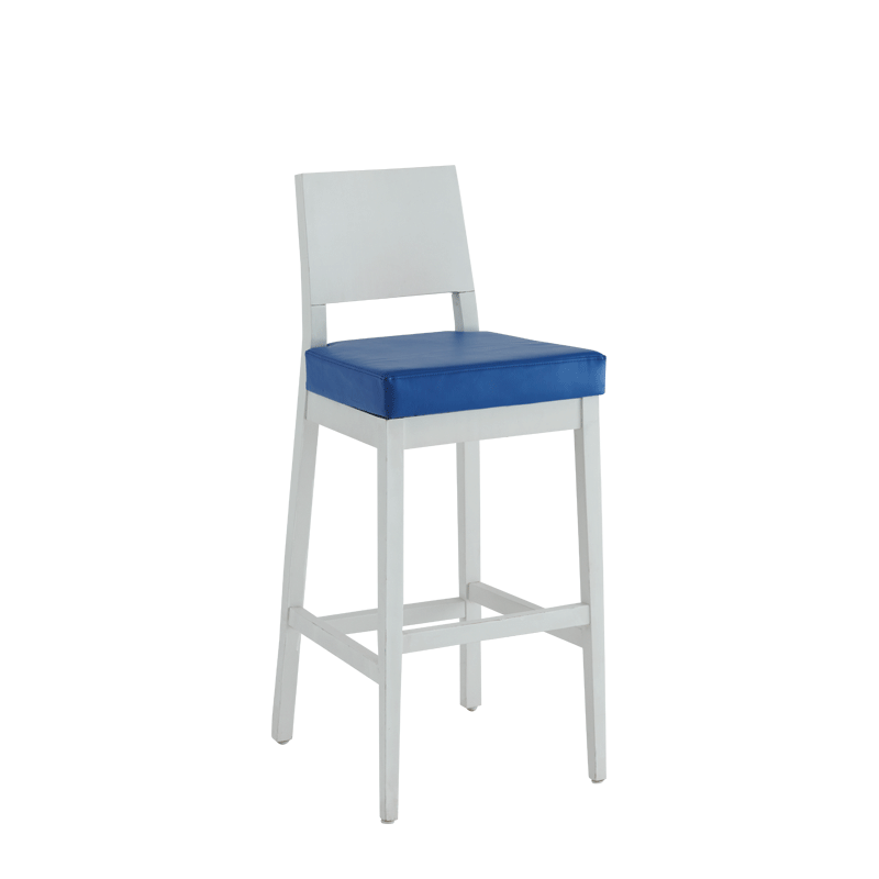 Porcino Bar Stool in White with Blue Seat Pad