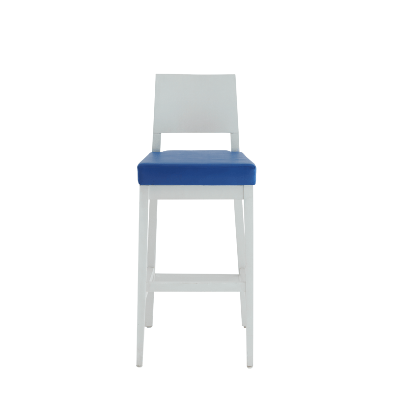 Porcino Bar Stool in White with Blue Seat Pad