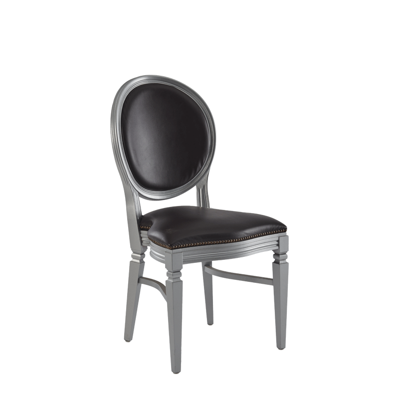 Chandelle Chair in Silver with Brown Seat Pad