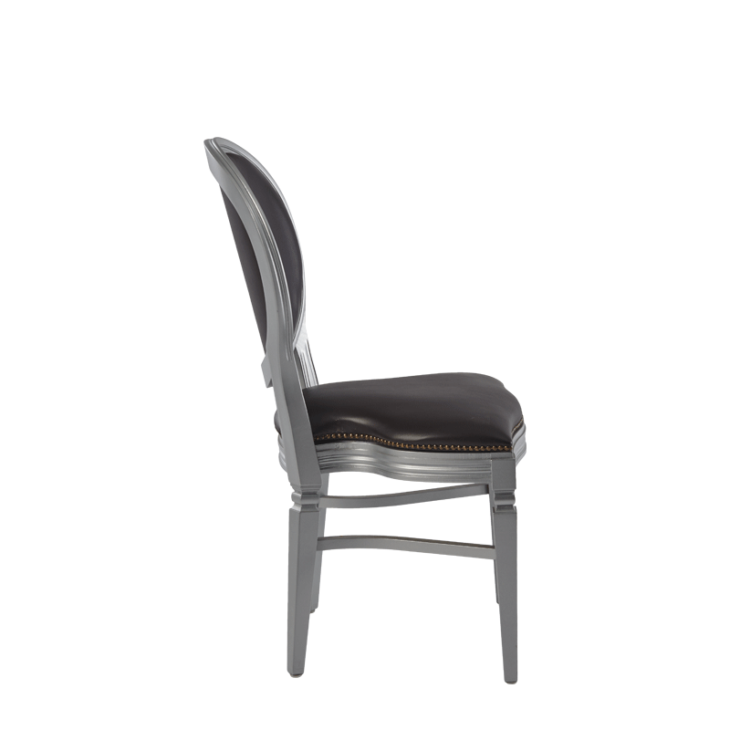 Chandelle Chair in Silver with Brown Seat Pad