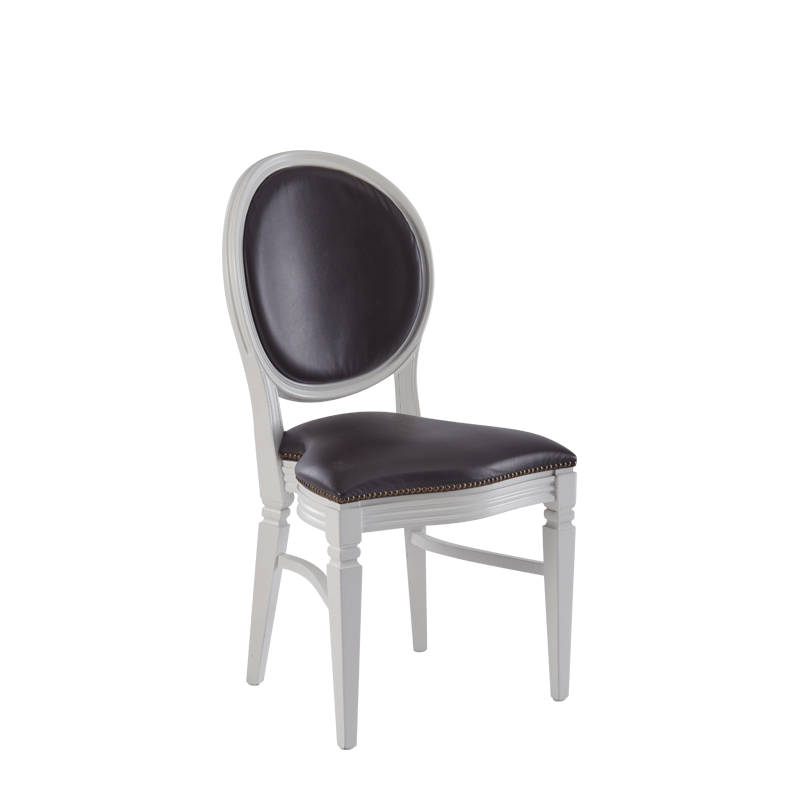 Chandelle Chair in White with Brown Seat Pad