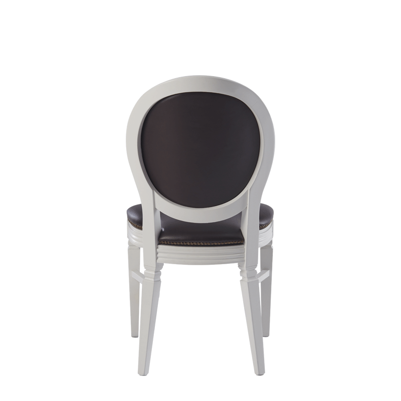 Chandelle Chair in White with Brown Seat Pad