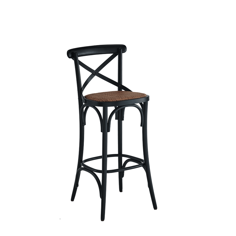 Coco Bar Stool in Black with Cane Work Seat Pad