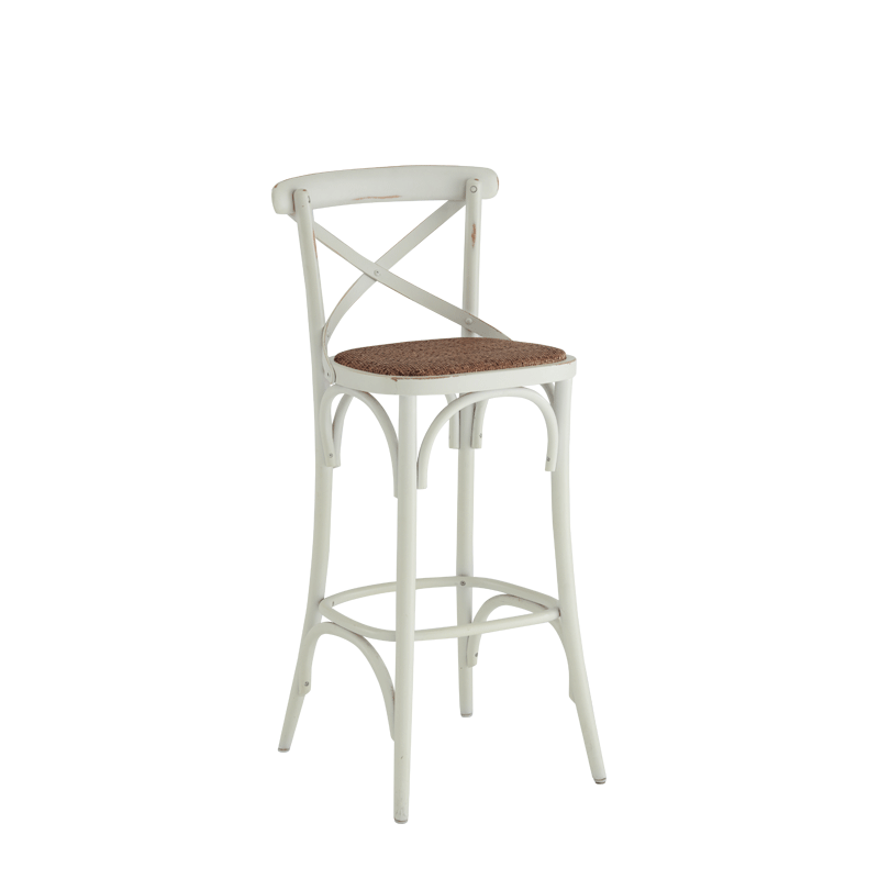 Coco Bar Stool in White with Cane Work Seat Pad