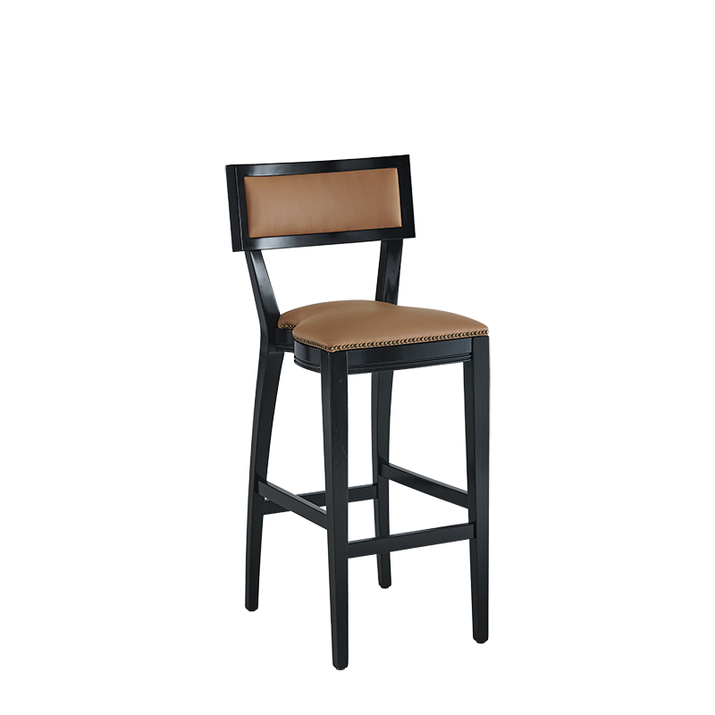 The Bogart Bar Stool in Black with Caramel Seat Pad