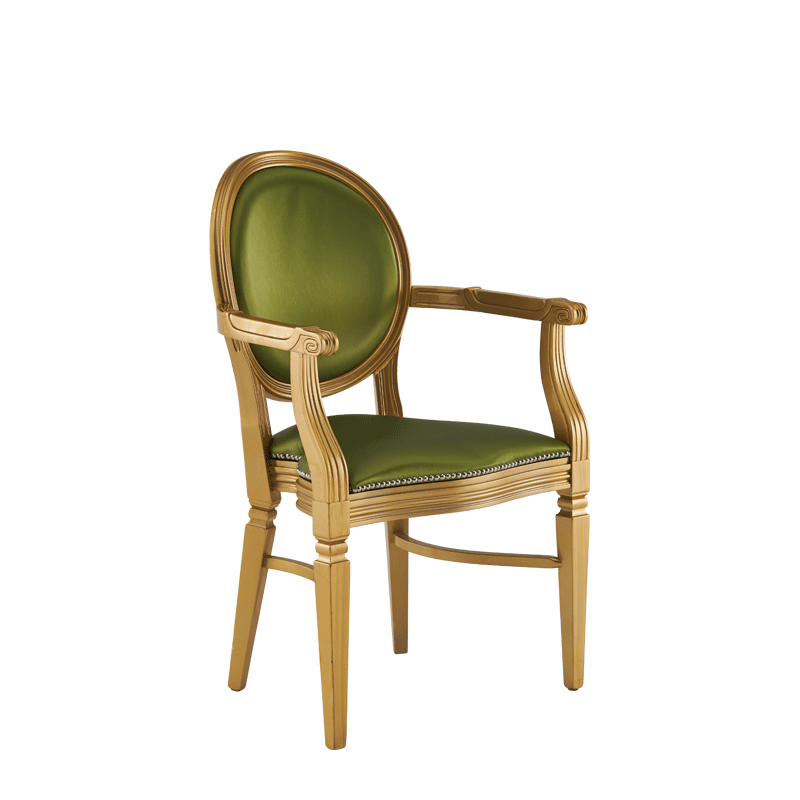 Chandelle Armchair in Gold with Chartreuse Green Seat Pad