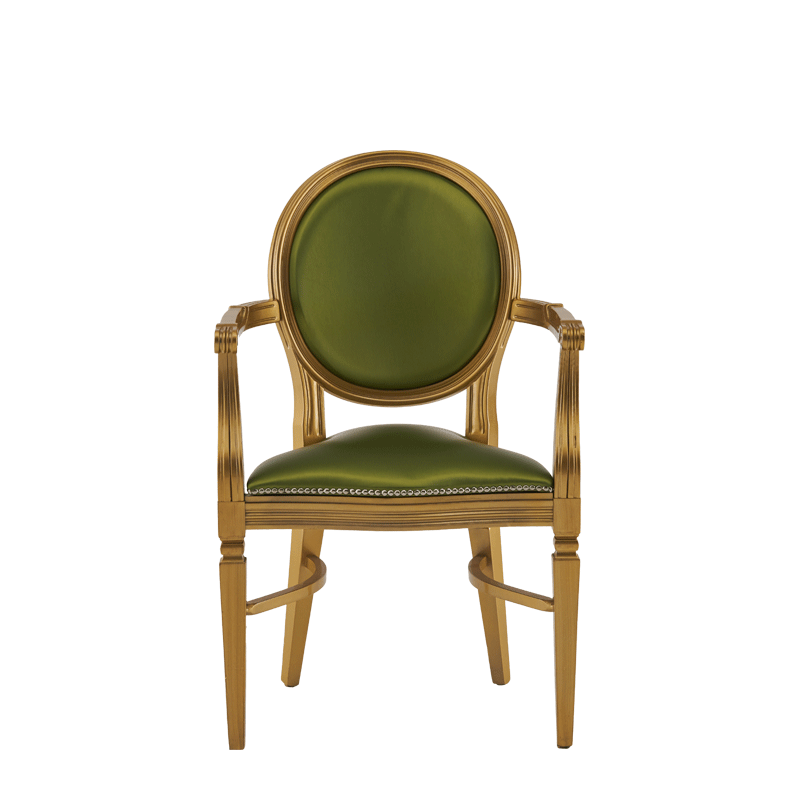 Chandelle Armchair in Gold with Chartreuse Green Seat Pad