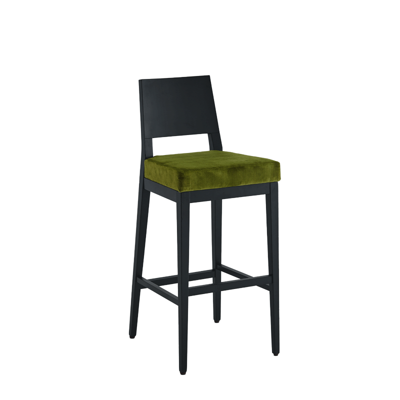 Porcino Bar Stool in Black with Chartreuse Green Velvet Seat Pad
