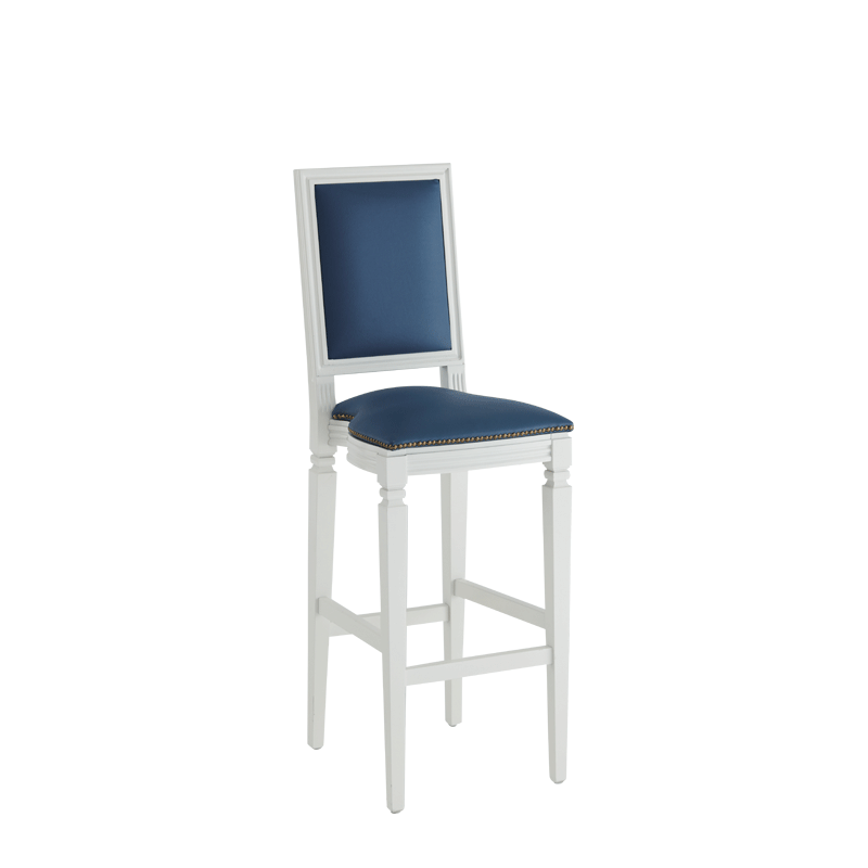 CKC Bar Stool in White with Cornflower Blue Seat Pad
