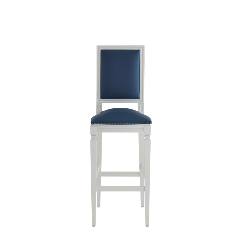 CKC Bar Stool in White with Cornflower Blue Seat Pad