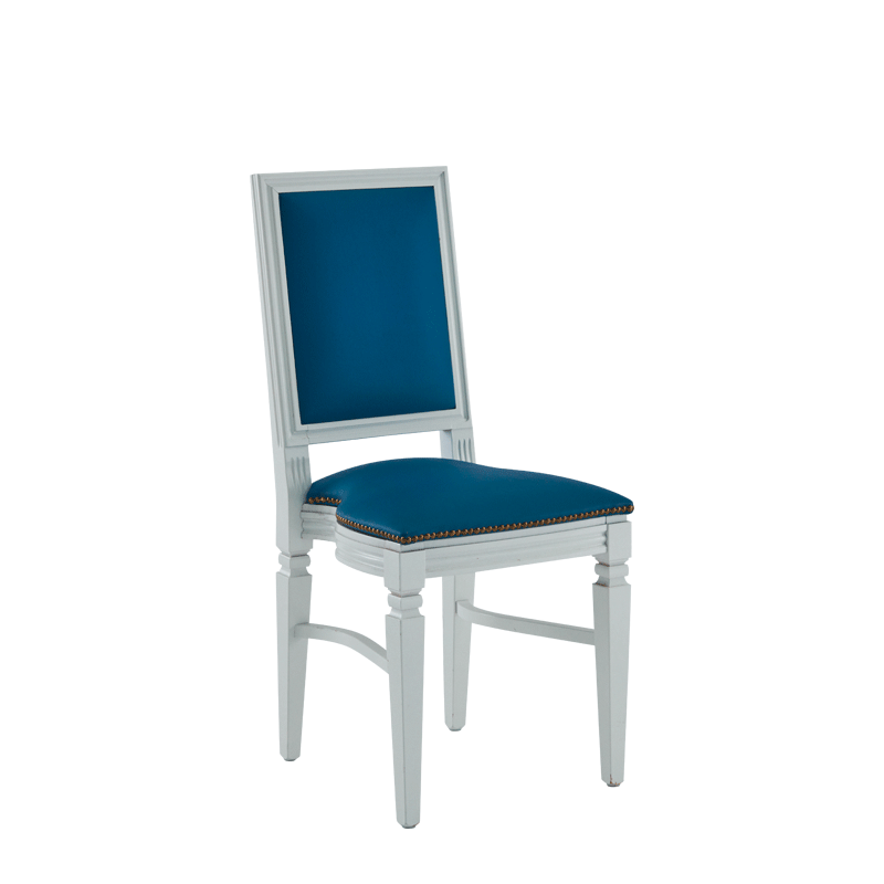 CKC Chair in White with Cornflower Blue Seat Pad