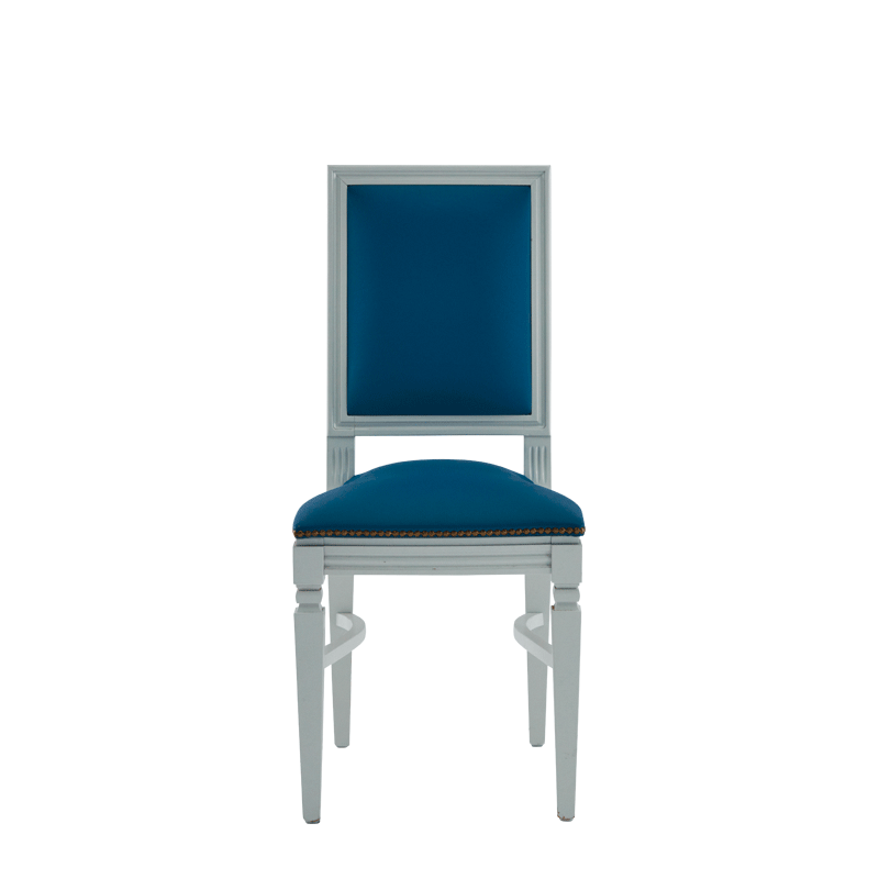 CKC Chair in White with Cornflower Blue Seat Pad