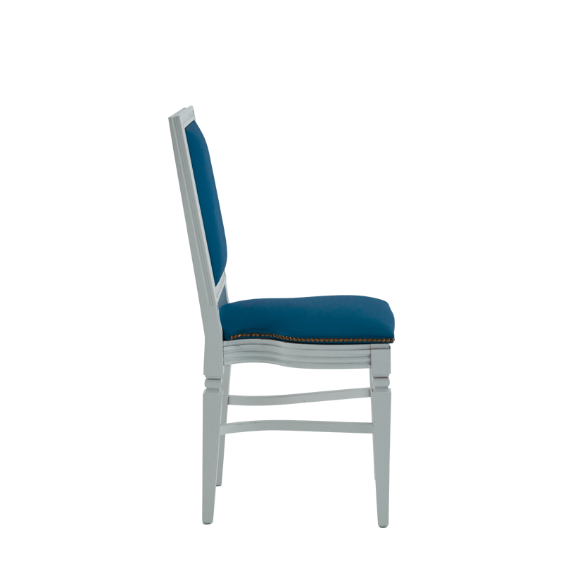 CKC Chair in White with Cornflower Blue Seat Pad