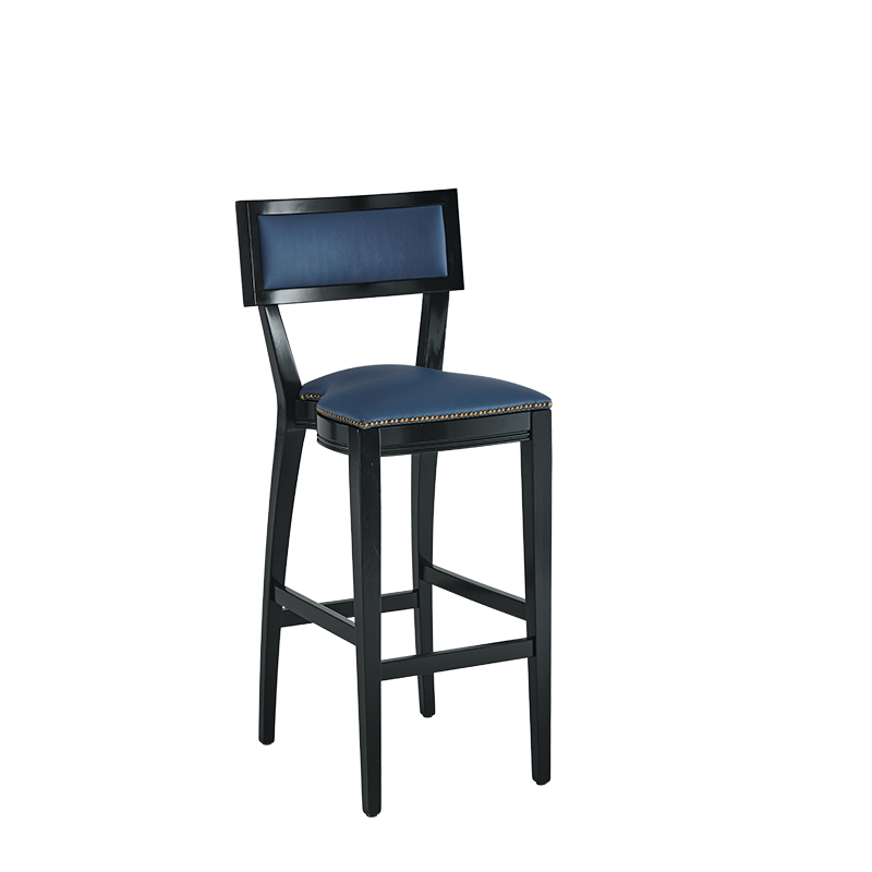 The Bogart Bar Stool in Black with Cornflower Blue Seat Pad