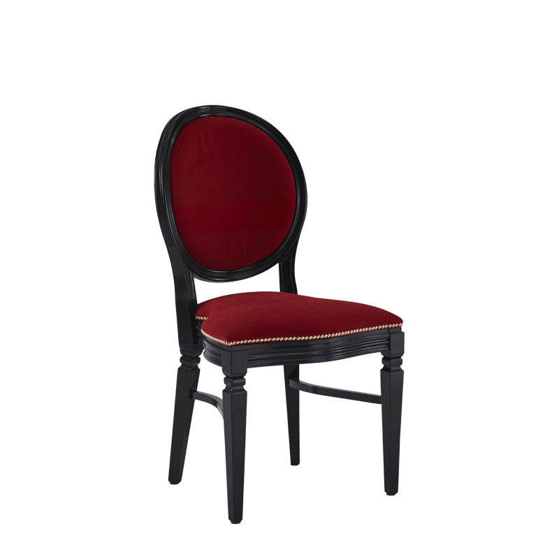 Chandelle Chair in Black with Crimson Red Velvet Seat Pad