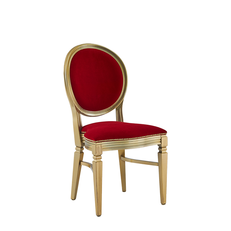 Chandelle Chair in Gold with Crimson Red Velvet Seat Pad