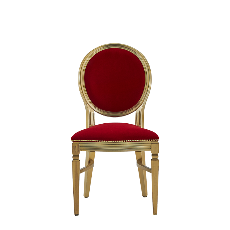 Chandelle Chair in Gold with Crimson Red Velvet Seat Pad