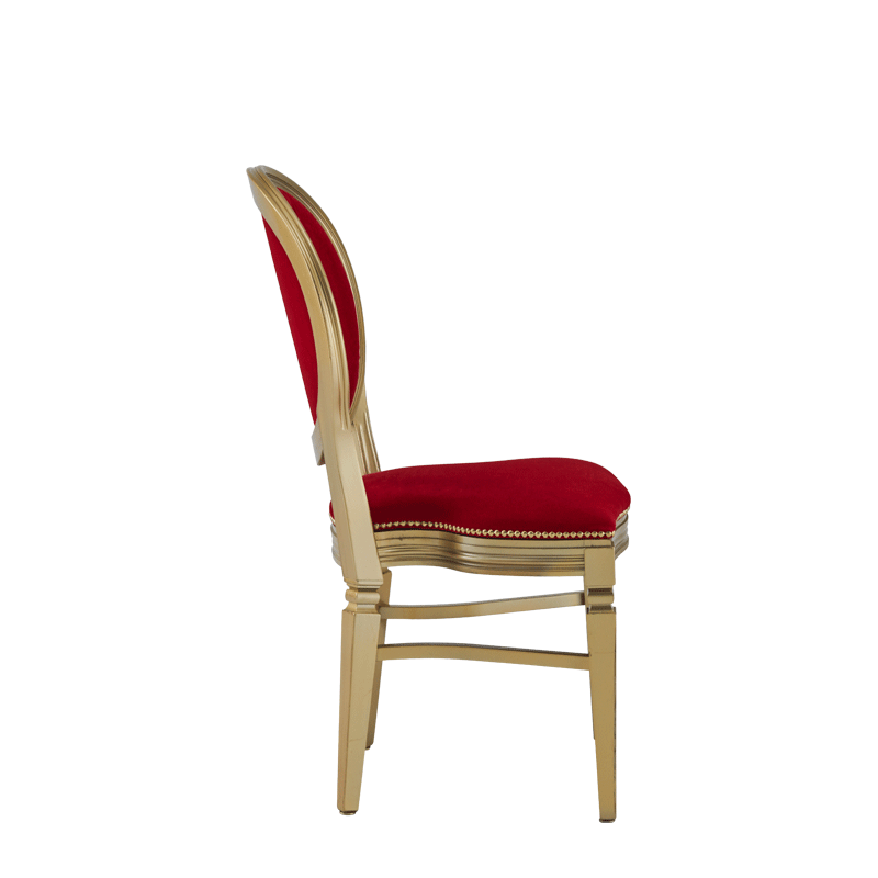 Chandelle Chair in Gold with Crimson Red Velvet Seat Pad