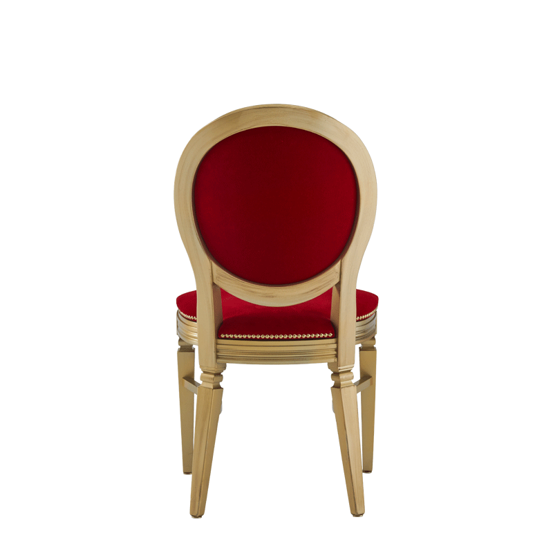 Chandelle Chair in Gold with Crimson Red Velvet Seat Pad