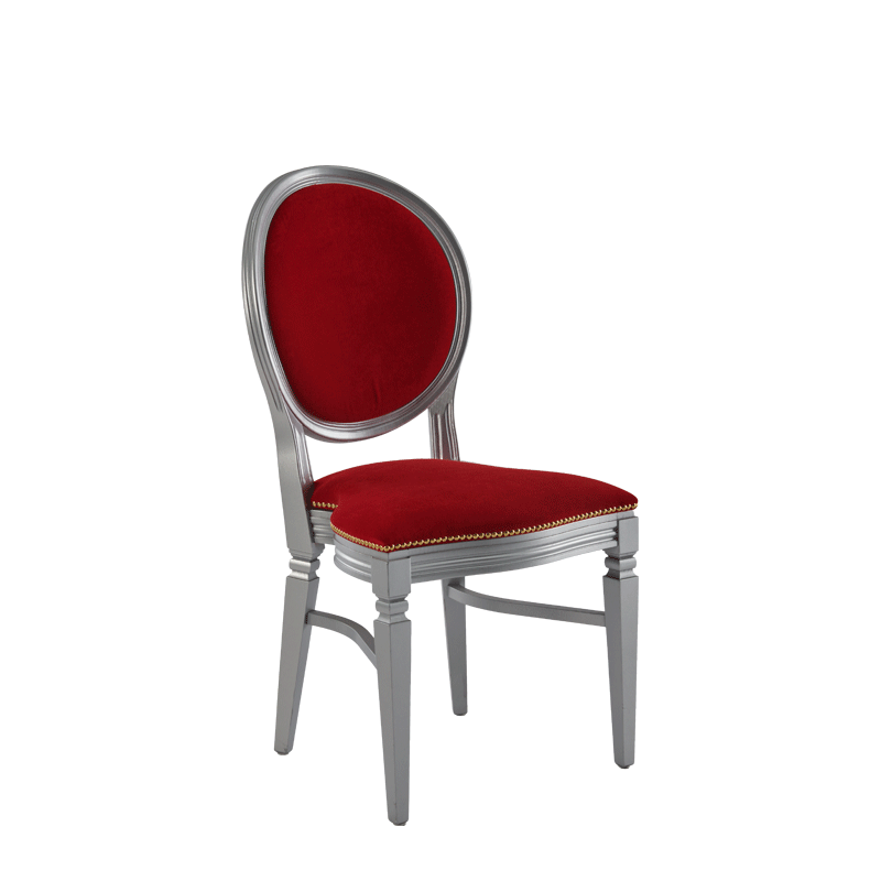 Chandelle Chair in Silver with Crimson Red Velvet Seat Pad