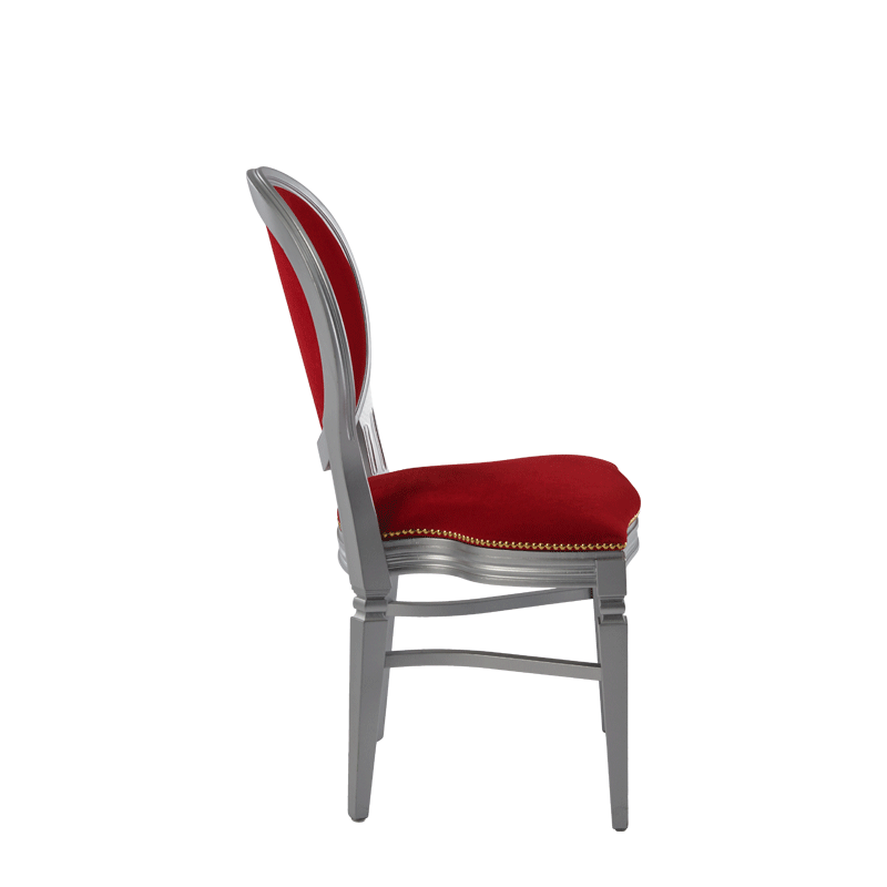 Chandelle Chair in Silver with Crimson Red Velvet Seat Pad