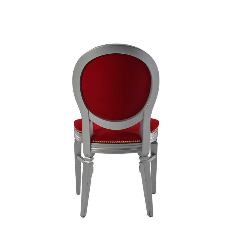 Chandelle Chair in Silver with Crimson Red Velvet Seat Pad