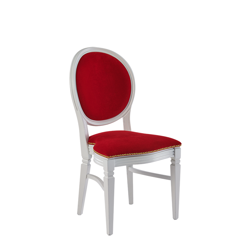 Chandelle Chair in White with Crimson Red Velvet Seat Pad