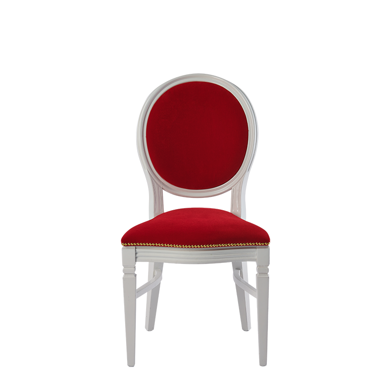 Chandelle Chair in White with Crimson Red Velvet Seat Pad