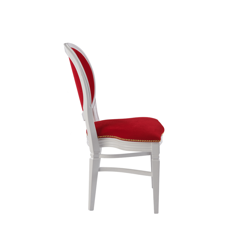 Chandelle Chair in White with Crimson Red Velvet Seat Pad